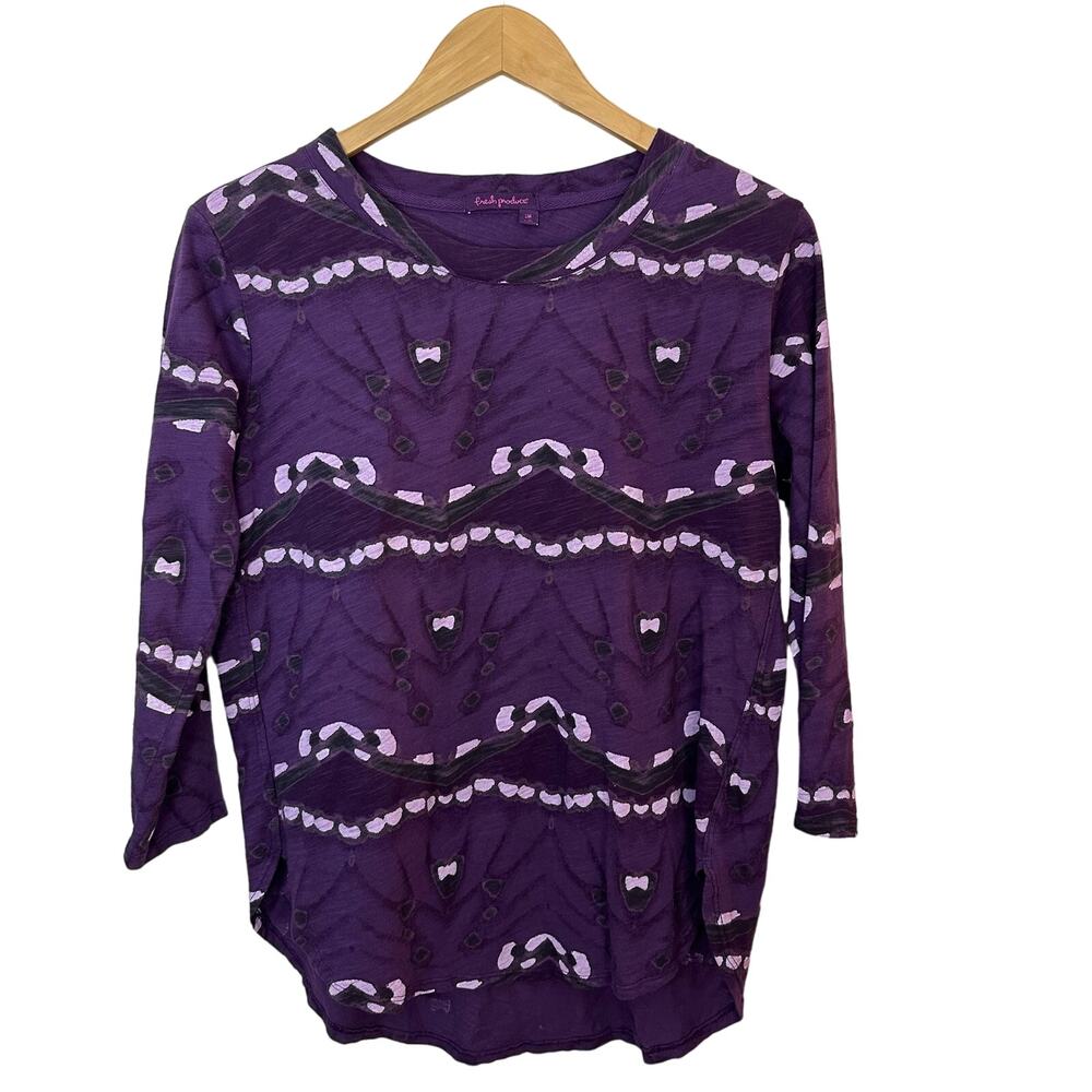 Fresh‎ Produce Purple Pullover Tunic Top Women's S/M 3/4 Sleeve Round Hem